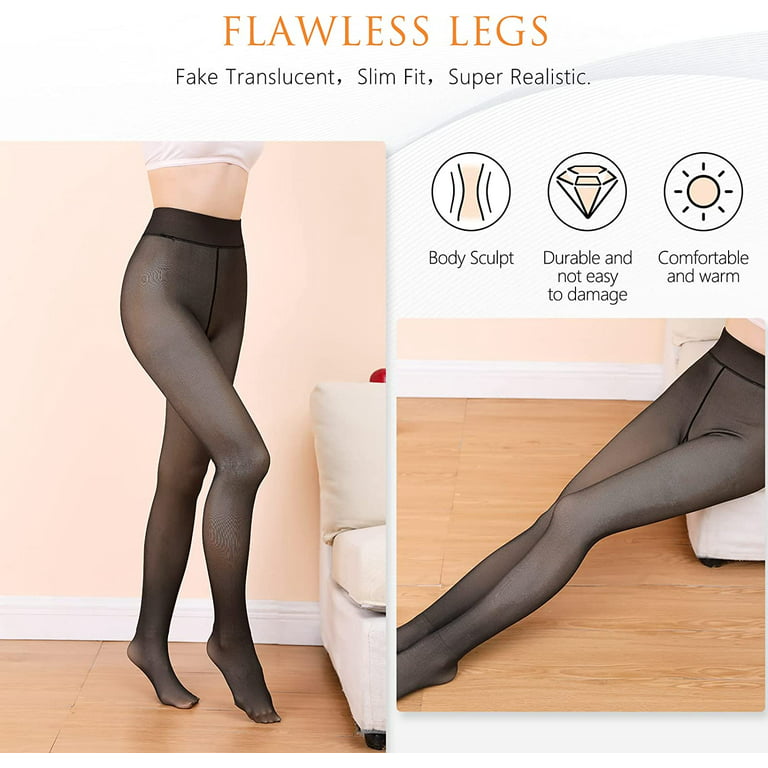 Legs Fake Translucent Warm Fleece Pantyhose Slim Stretchy Leggings for  Women Winter Outdoor