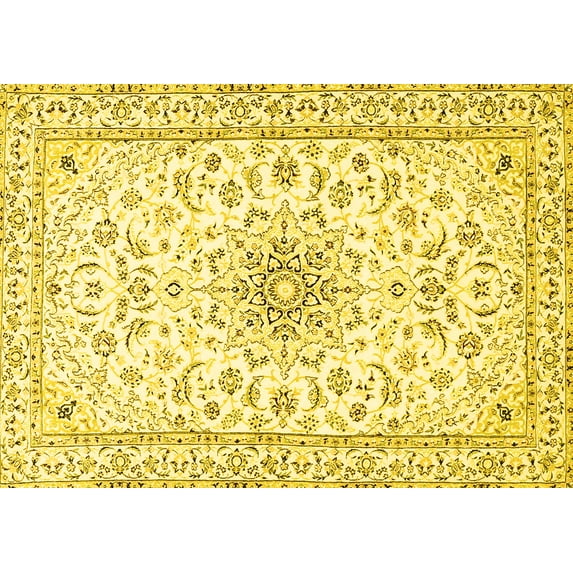 Ahgly Company Indoor Rectangle Medallion Yellow Traditional Area Rugs, 2' x 4'