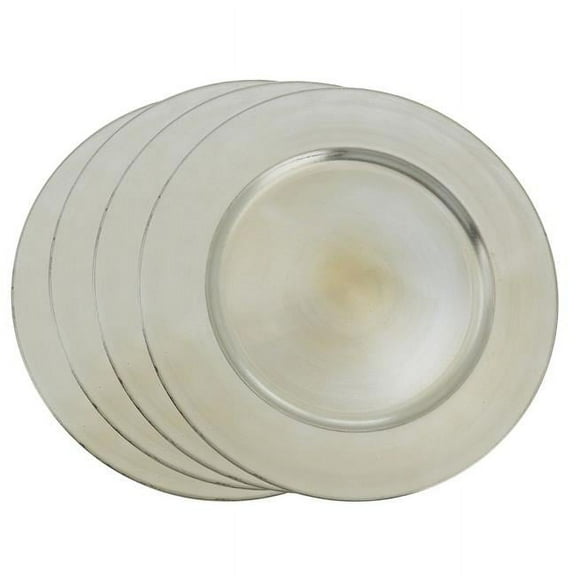 SARO  13 in. Round Classic Design Charger Plate - Platinum  Set of 4