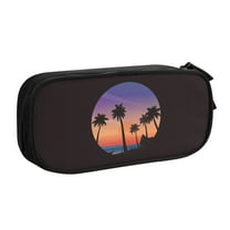 TEQUAN Large Capacity Pencil Case, Sunset Beach Coconut Trees Pattern Pencil Pouch 2 Compartments Pencil Bag (Black)
