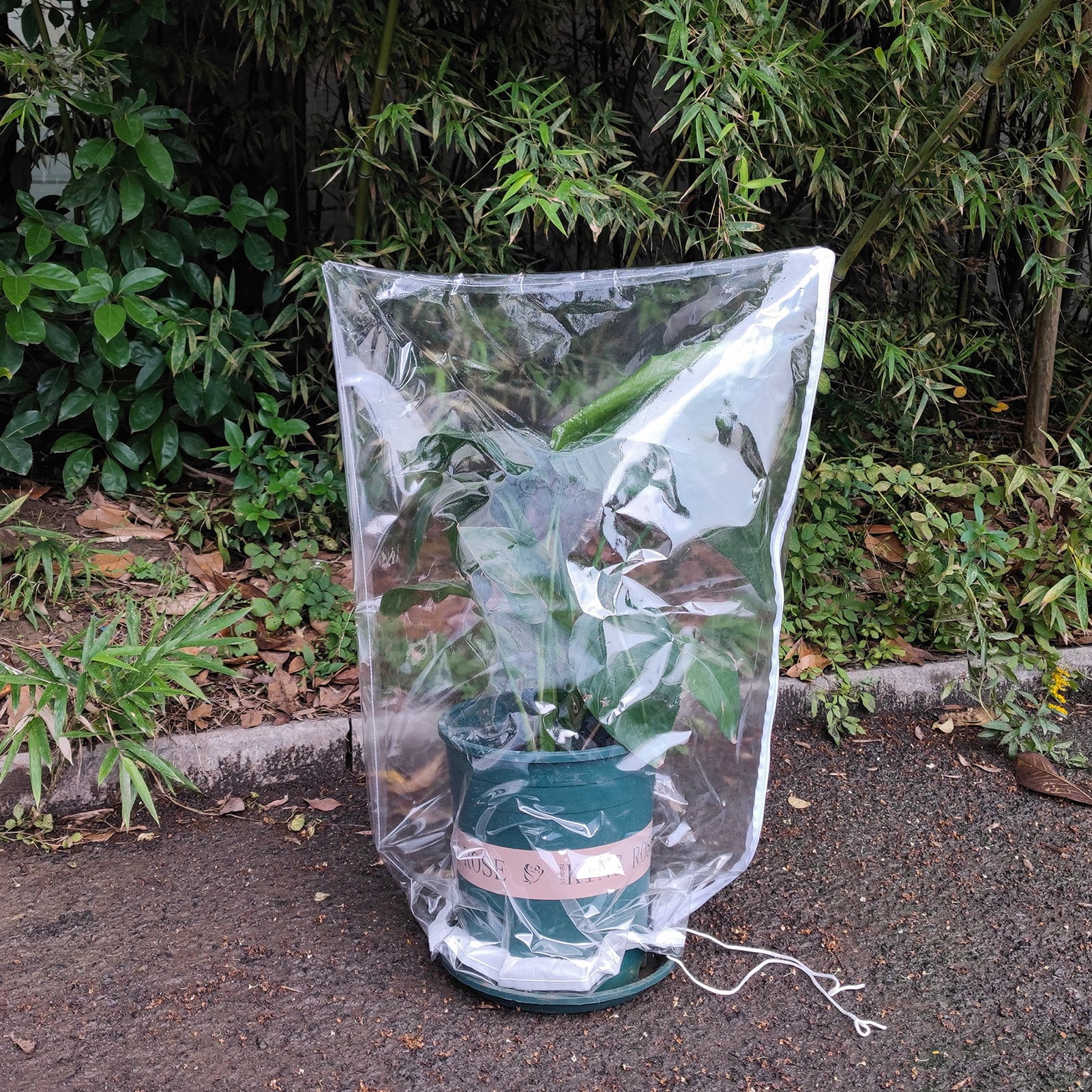 Winter Plant Film Cover with Drawstring Plastic Plant Cover Freeze