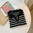 thumbnail image 4 of ZHENHONG V Neck Shirts for Women Long Sleeve, Women's Vintage Striped Long Sleeve Knitted T Shirt In Contrasting Colors Going Out Summer Tops, 4 of 5