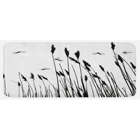 

Dragonfly Kitchen Mat Wheat Field Autumn Agriculture Background Nature Harvest Bush Herbs Theme Art Plush Decorative Kitchen Mat with Non Slip Backing 47 X 19 Black White by Ambesonne
