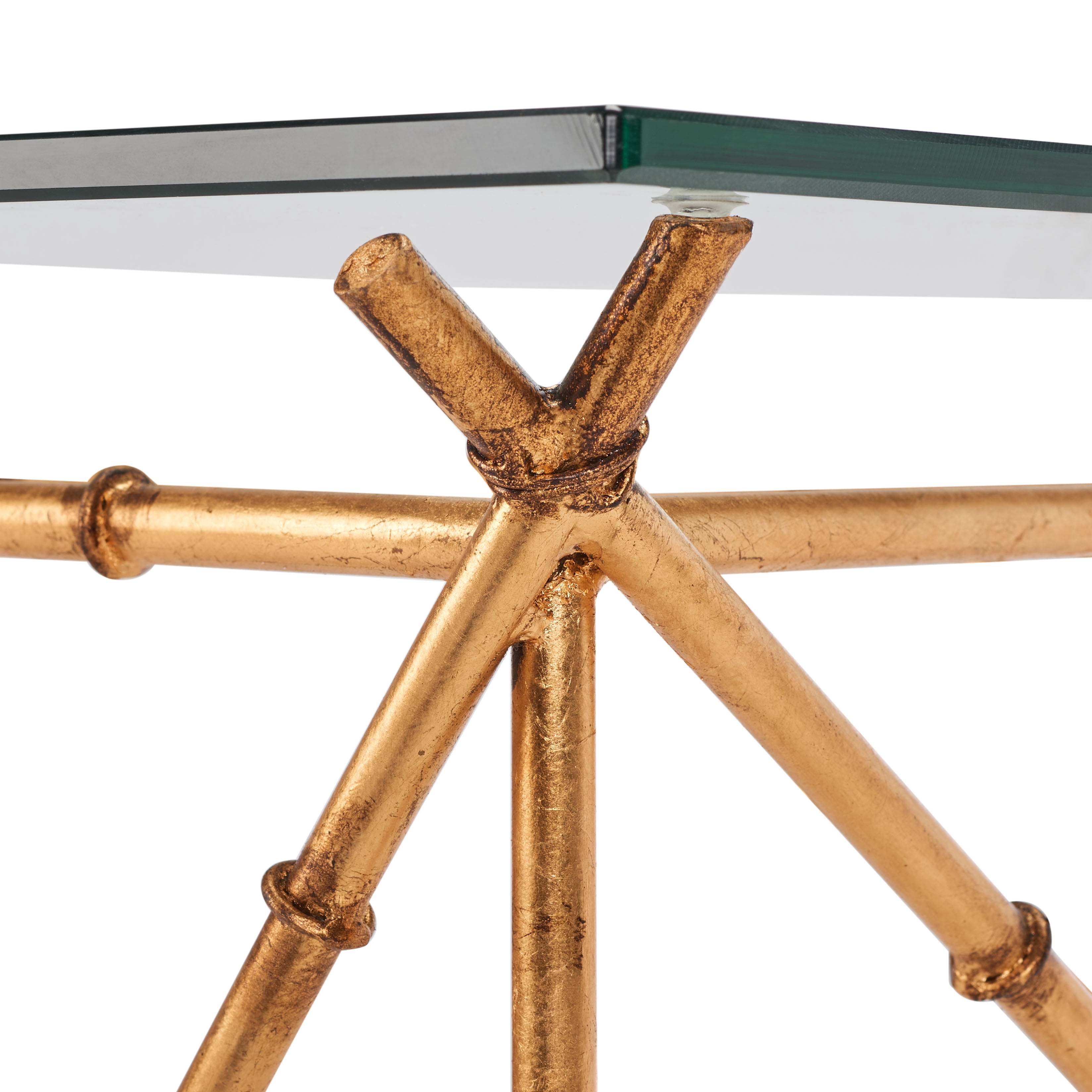 SAFAVIEH Mark 23.2 in. H Cross Accent Table, Clear Glass Top/Gold Legs
