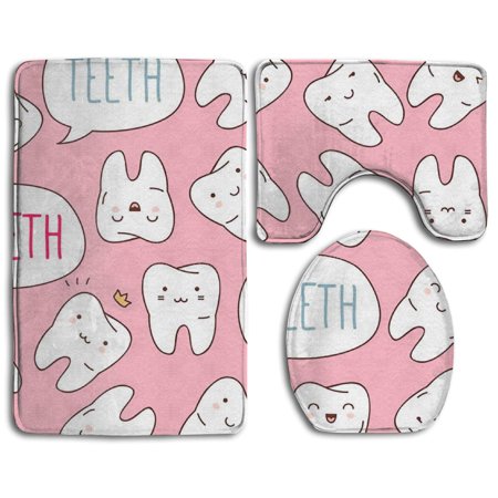 EREHome Colorful Cute Teeth 3 Piece Bathroom Rugs Set Bath Rug Contour ...