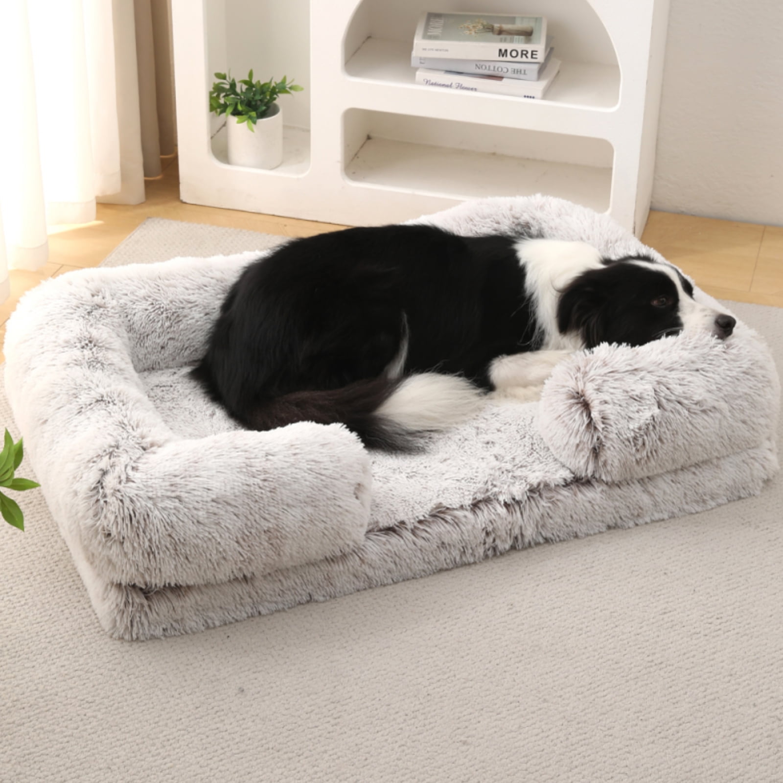 Sennaux Calming Dog Bed for Large Dogs Cats, Cozy Soft Plush Pet Bed Washable,XL,Coffee