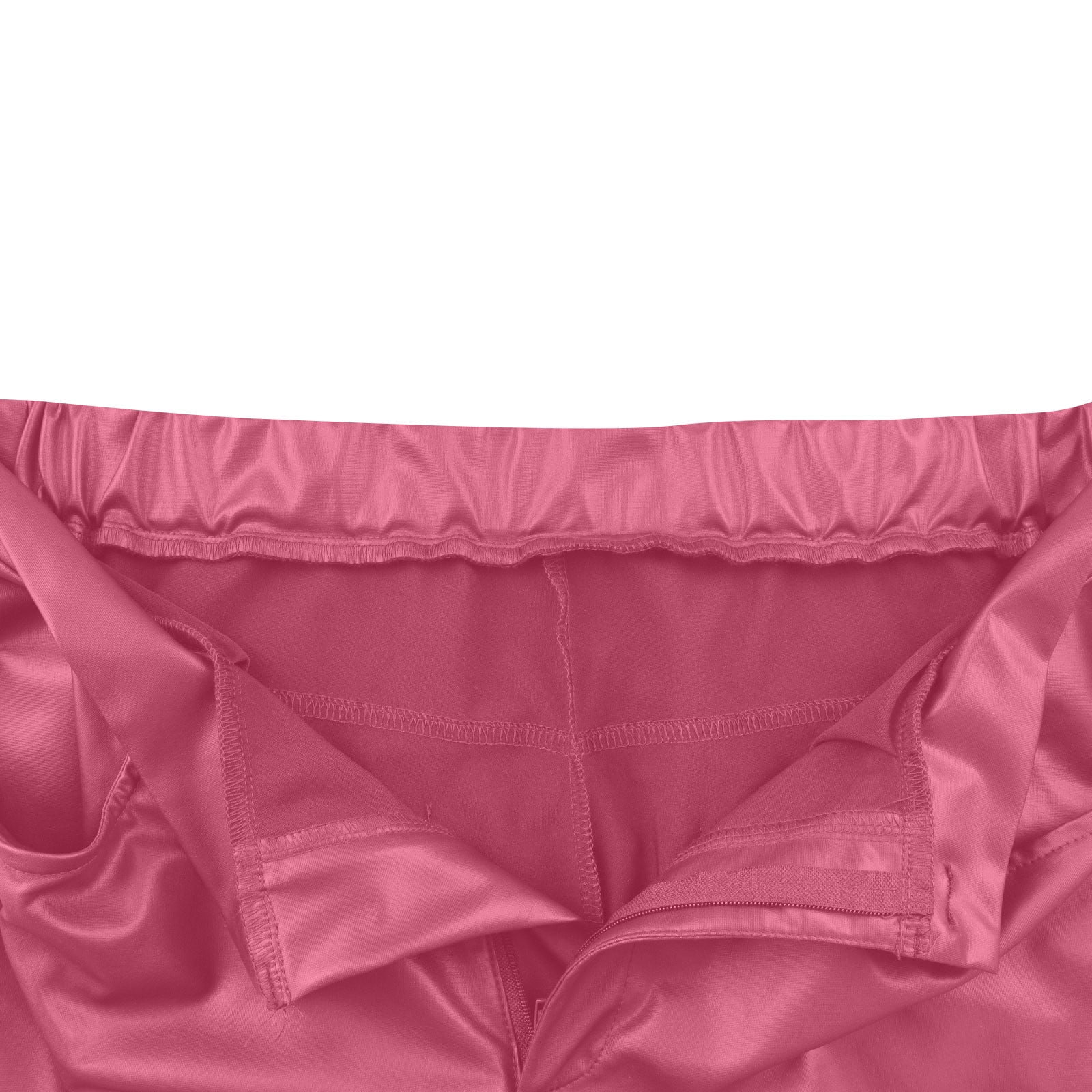 Moxiu Women's Casual Faux Leather Pants High Waisted Button Elastic Loose Straight Leg Hot Pink,S