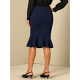 thumbnail image 4 of DARING DIVA Women's High Waisted Mermaid Ruffle Hem Pencil Skirts with Belt L Deep Blue, 4 of 6