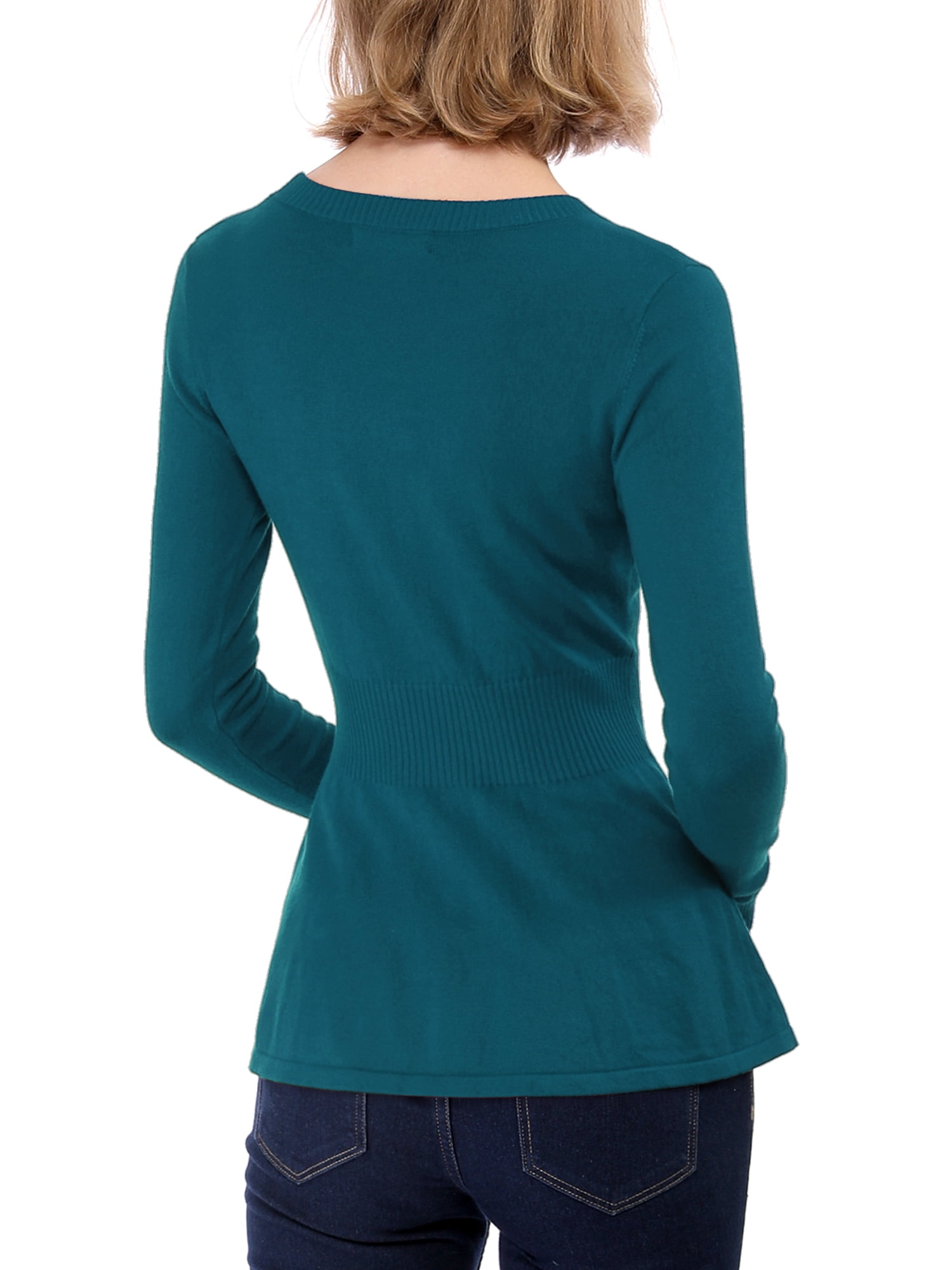 DARING DIVA Women's Peplum Top Smocked Long Sleeve Knit Sweater S Blue Green
