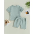 thumbnail image 5 of Toddler Baby Boy Clothes Set 6M 12M 18M 24M 3Y Short Sleeve Contrast T Shirt Tops Elastic Waist Shorts Cute Newborn Summer Outfit, 5 of 10