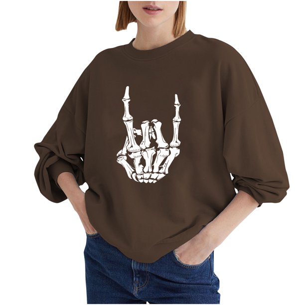Sudadera Para Mujer Moda Impreso Blusa Suelta de Manga Larga Cuello Redondo Tops Casuales Sudaderas Con Capucha Odeerbi ODB129843