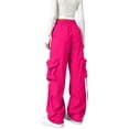 thumbnail image 4 of Women Y2k High Waisted Straight Leg Relaxed Fit Cargo Pants with Pockets Streetwear Concert Dance Outfit Hot Pink L, 4 of 6