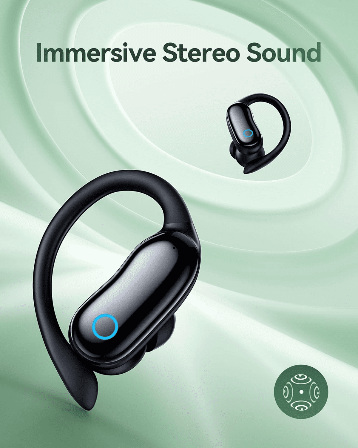 GNMN Active Noise Cancelling Ear Buds Wireless Earbuds 96hrs Playback Bluetooth Headphones Dual Battery Display Stereo Bass Earphones with Earhooks Microphone IPX7 Waterproof for Sports/Workout
