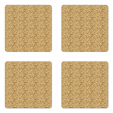 

Floral Coaster Set of 4 Worn out Effect Botanical Art Theme with Silhouette Curled Petals and Stems Square Hardboard Gloss Coasters Standard Size Beige and Caramel by Ambesonne