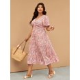 thumbnail image 5 of Plus Size Women Ditsy Floral Pleated Short Sleeve Casual Vacation Dress, Summer Dresses For Women, 5 of 6