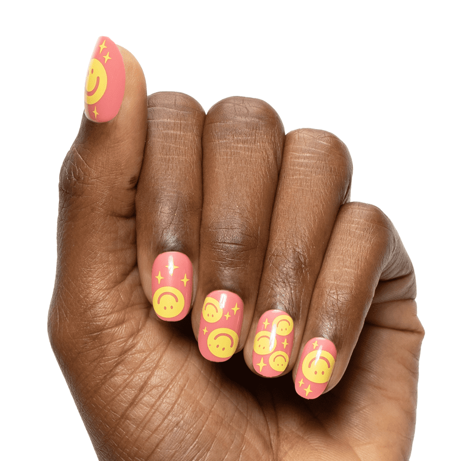 Olive & June Super Stick Mani Round Short Press-On Tabs, Happy All Over, 32 Pieces