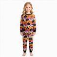 thumbnail image 2 of UAYOTSE Halloween Loungewear Sleep Set for Little Girls Multicolor Stripe Background Pumpkin Moon Bat Spooky Full‑Print Long Sleeve Top And Elastic Cuff Night Jogger Pants Size 8-9 Years, 2 of 9