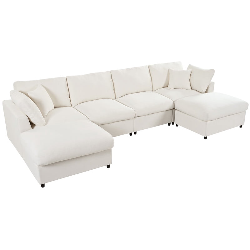 U-Shaped Modular Sectional Sofa with 2 Movable Ottomans, 128'' Chenille Upholstery Sofa Couch, 6-Piece Configurable Couch, Deep Seat Sofa for Living Room, Home Theater