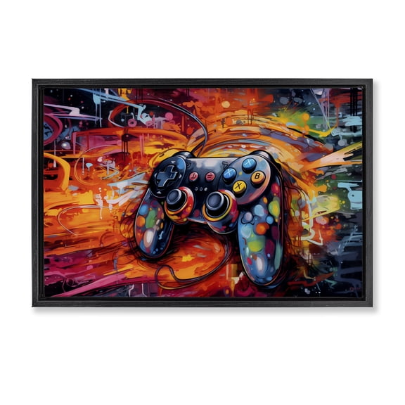 Stupell Industries Contemporary Gaming Swirl Controller Energy Black Floating Frame Canvas Art, 25 x 17, by Creative Studio