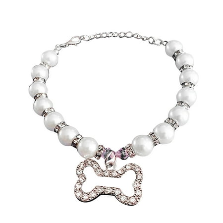 Elquetsk Pet Jewelry Alloy Pet Necklace Pet Pearl Necklace Pendant Pet Supplies White