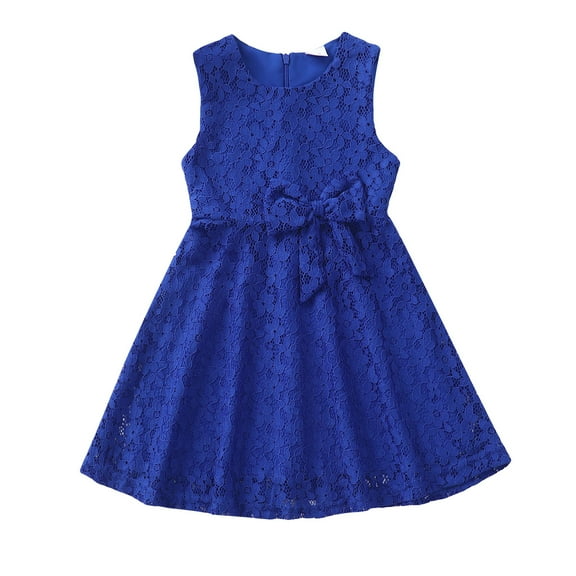 6Y Little Girl Dress 7Y Girls Sleeveless Dress Solid Color Round Neckline Little Girls Casual Dress Blue