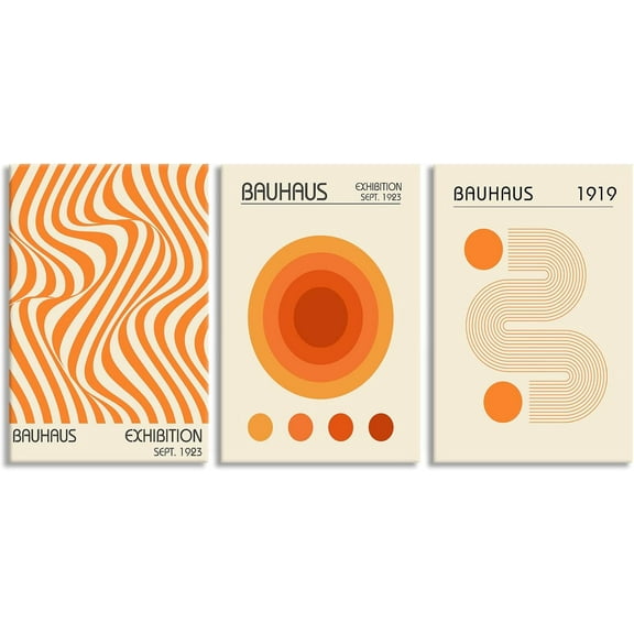 Set Of 3 Blue Bauhaus Line Art Canvas Prints - Retro 1919-1923 Abstract Geometric Design, Minimalist Wall Decor For Bedroom & Office 12x16in Unframed