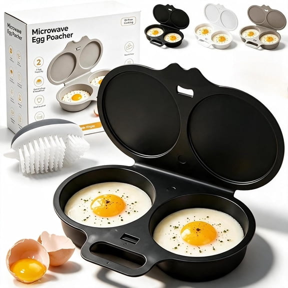 Microwave Egg Cooker 2 Eggs , Poached Egg Cooker Microwave with Lid