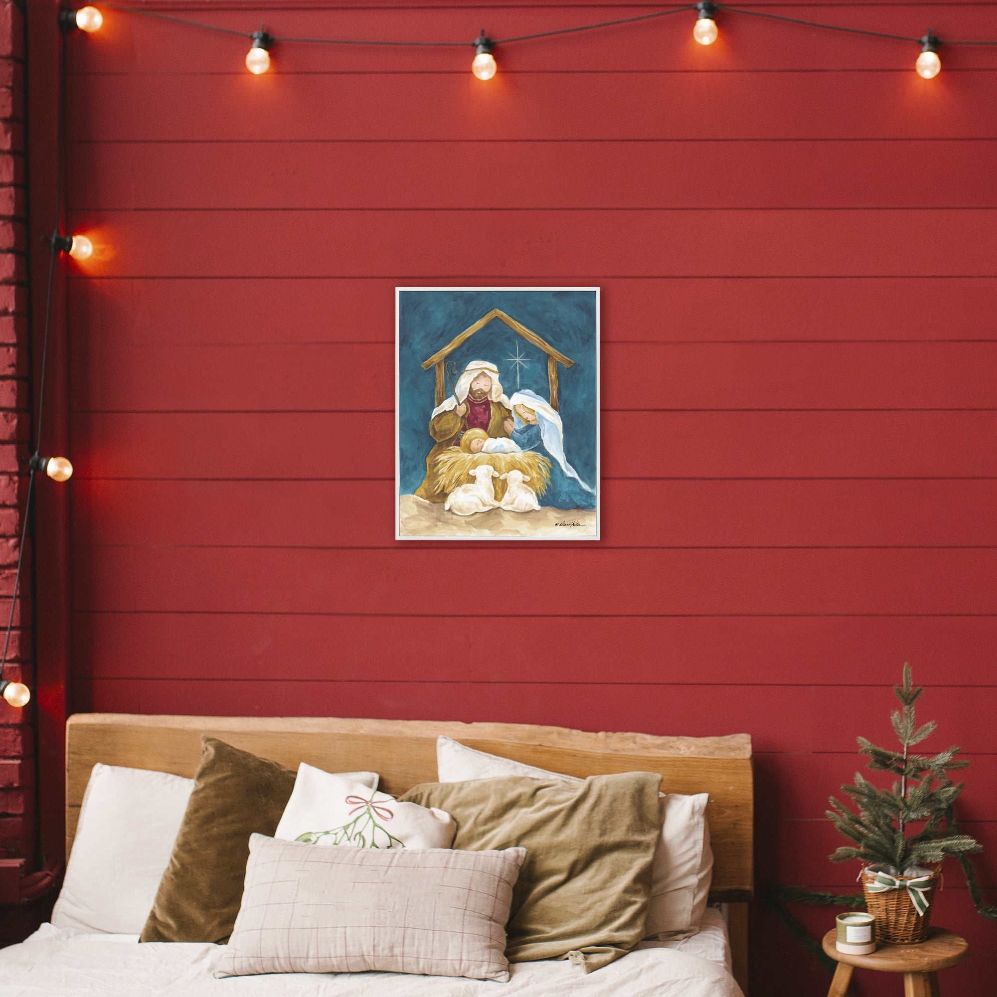 Comforting Nativity Painting White Framed Giclee Art, design by Diane Kater