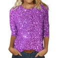 thumbnail image 2 of Hauts d'Été pour Femmes, 2024 Chandails d'Entraînement Grande Taille Chic Décontracté Blouses T-Shirt pour Femmes Design à Manches Trois Col Rond Haut Mode Blanc, 2 of 3