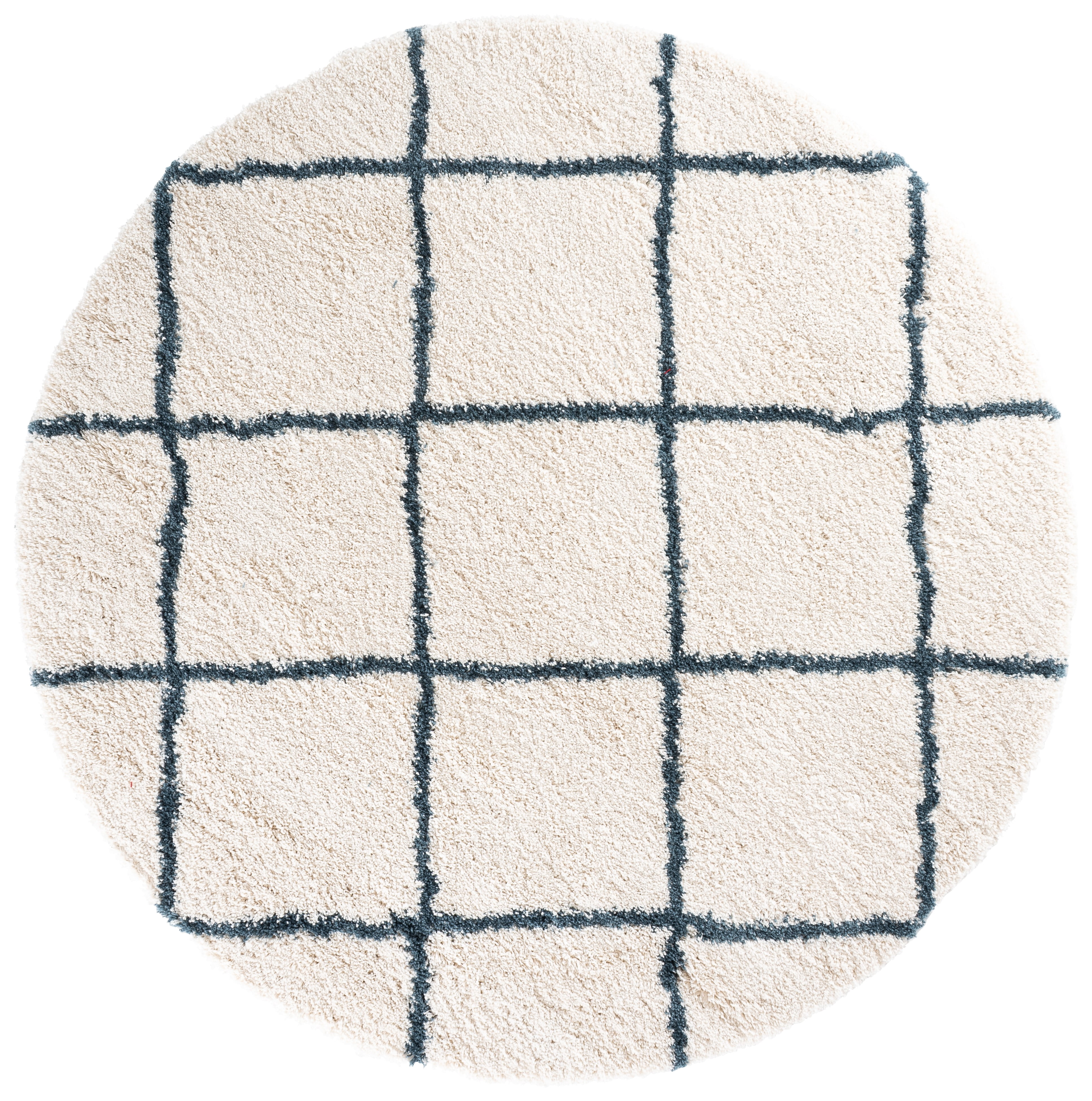 Safavieh Hudson Amias Geometric Shag Area Rug, Ivory/Steel Blue, 9' x 9' Round