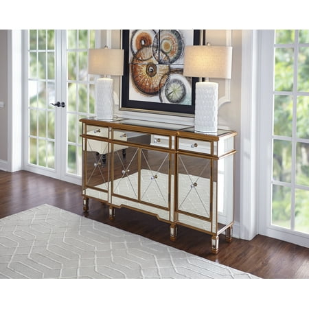 Powell Gold and Mirrored Console 3-Drawers 4-Doors