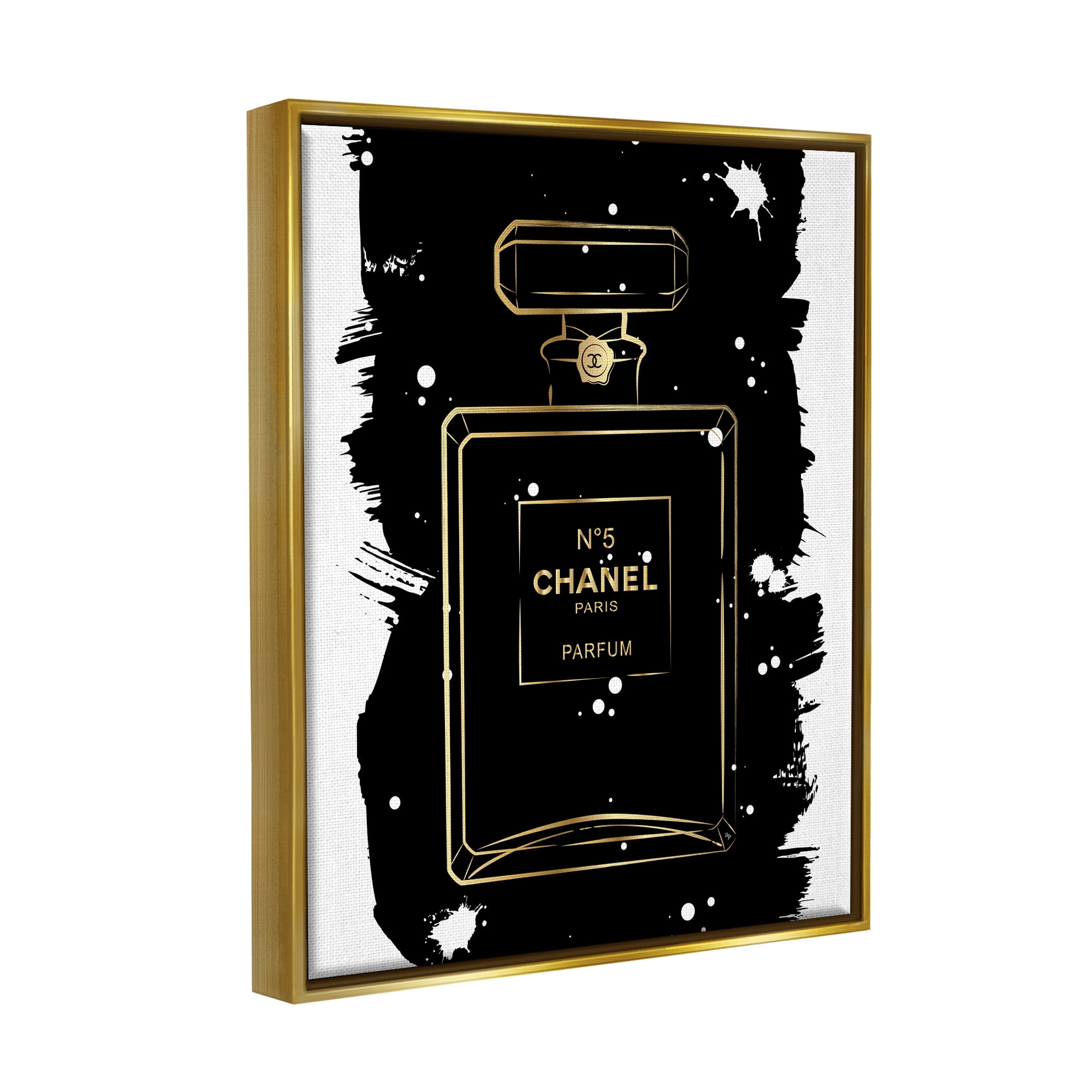 Stupell Industries Black Glam Perfume Beauty & Fashion Painting Gold Floater Framed Art Print Wall Art, 17 x 21