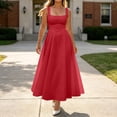 thumbnail image 3 of XAOFW Summer Elegant Dress For Women Square Collar Sleeveless Strap Dress With Waist Tie Holiday Party Trendy Sundresses, 3 of 6