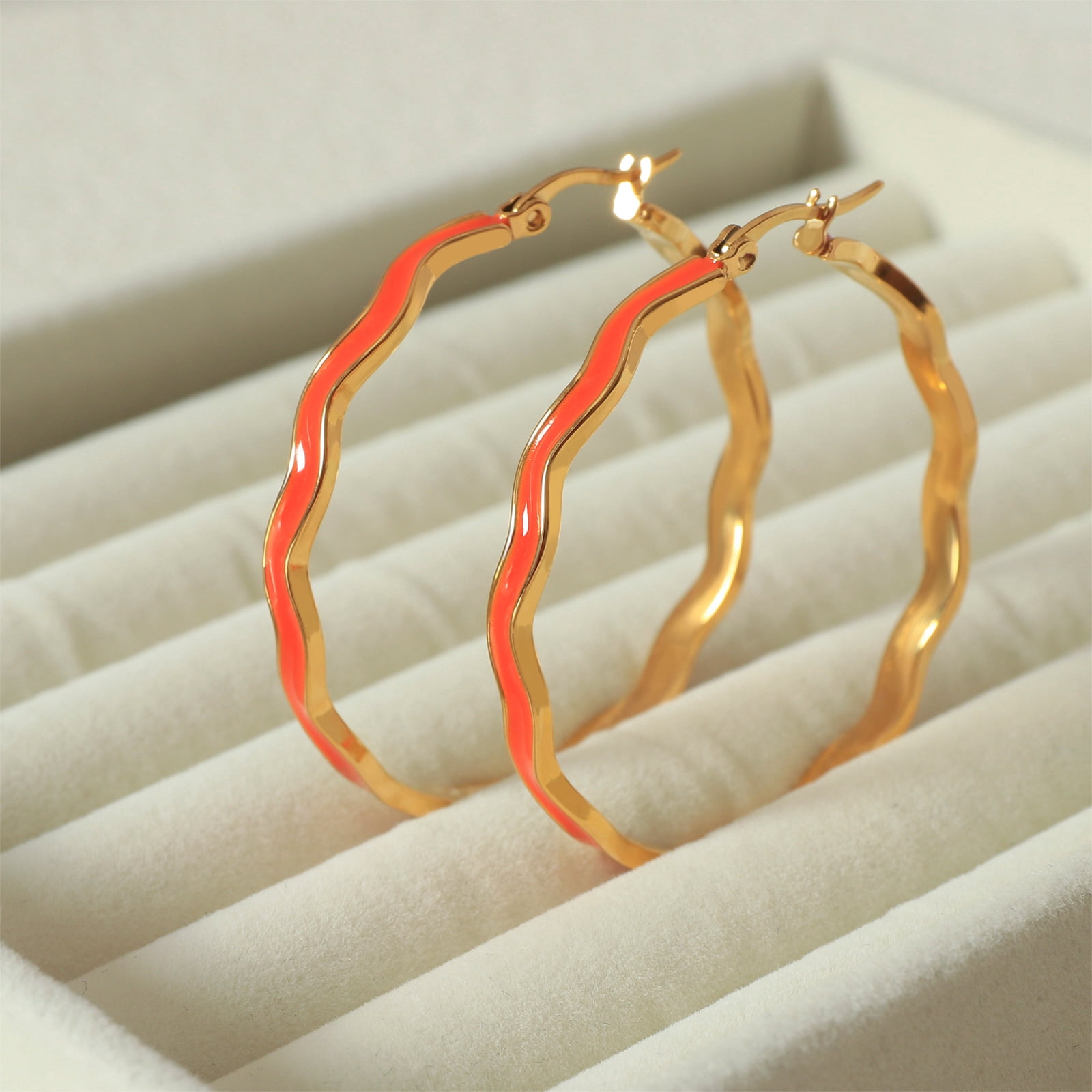 Lsnesstla Chunky Enamel Hoop Earrings for Women 18K Gold Plated Colorful Wave Earrings Jewelry  Gift for Girlfriend Wife