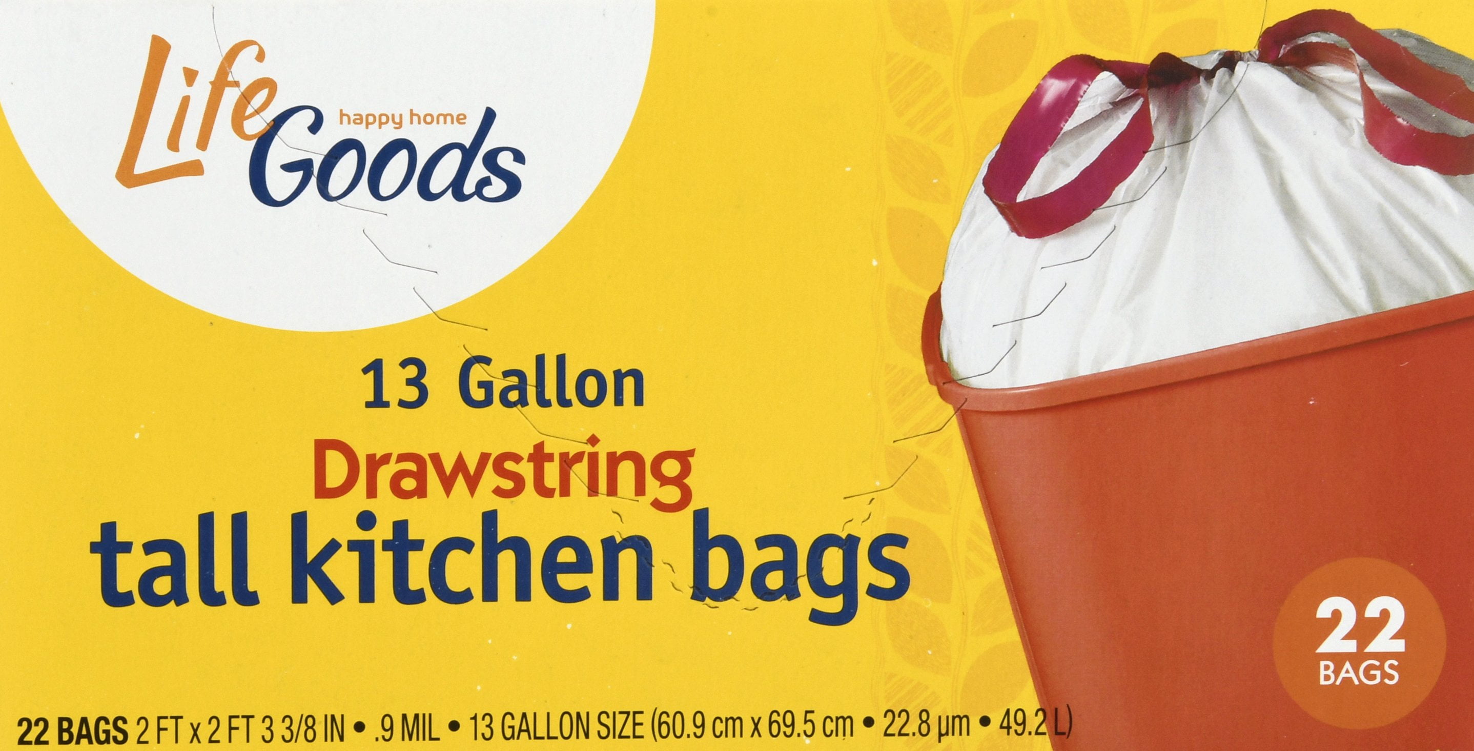 Life Goods Happy Home 13 Gallon Drawstring Tall Kitchen Bags, 22