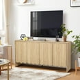 thumbnail image 6 of YOCWO Beige Sideboards and Buffets, Wave Panel Buffet Storage Cabinet with 4 Doors and Adjustable Shelf for Kitchen Living Room Entryway, 6 of 11