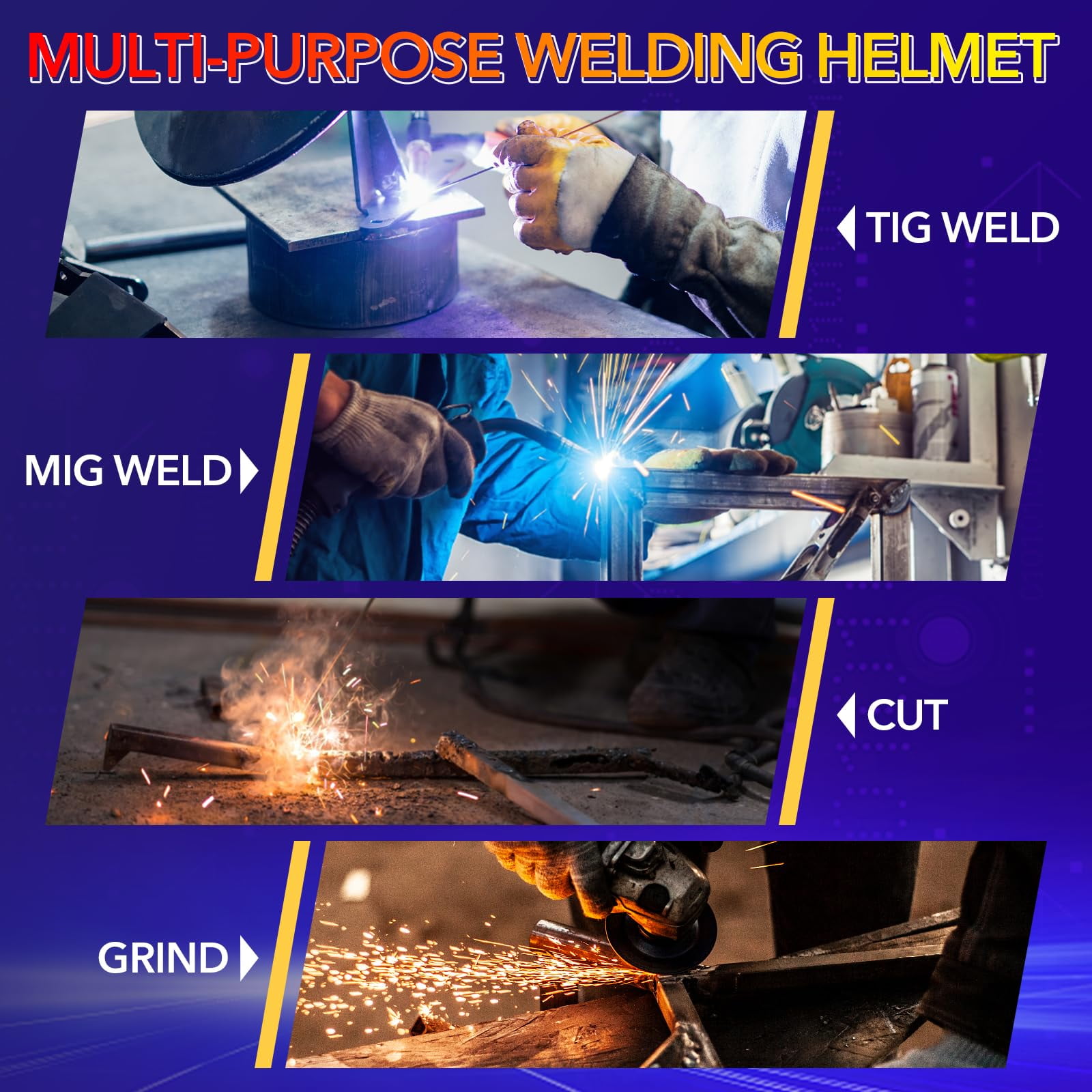 TRQWH Welding Helmet Auto Darkening Large Viewing True Color Solar Powered Welding Mask with 4 Arc Sensor Adjustable Wide Shade Range 4~5-8/9-13 Welder Mask with Grinding