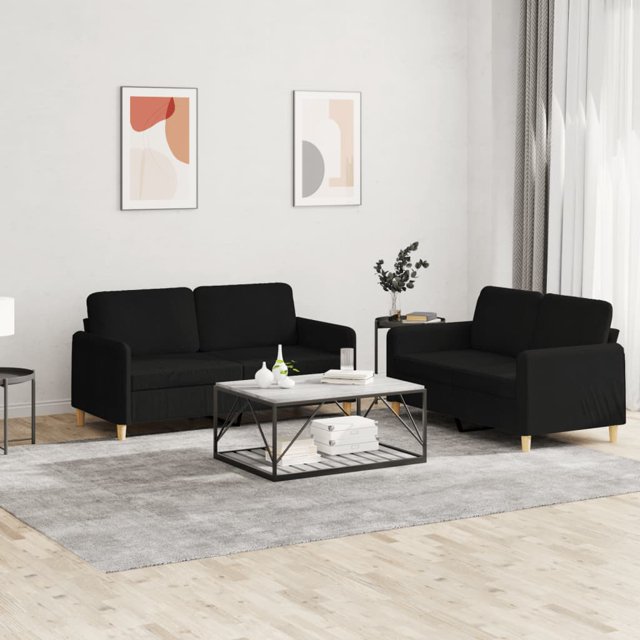vidaXL Ensemble de Canapé 2 Pcs avec Coussins Tissu Noir