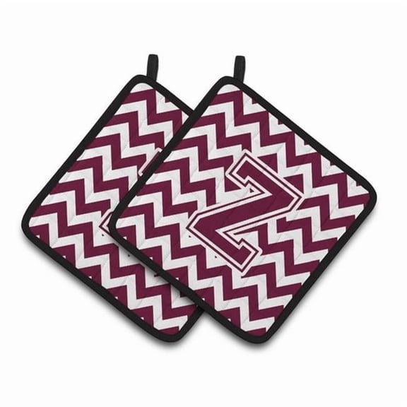 Letter Z Chevron Maroon and White Pair of Pot Holders