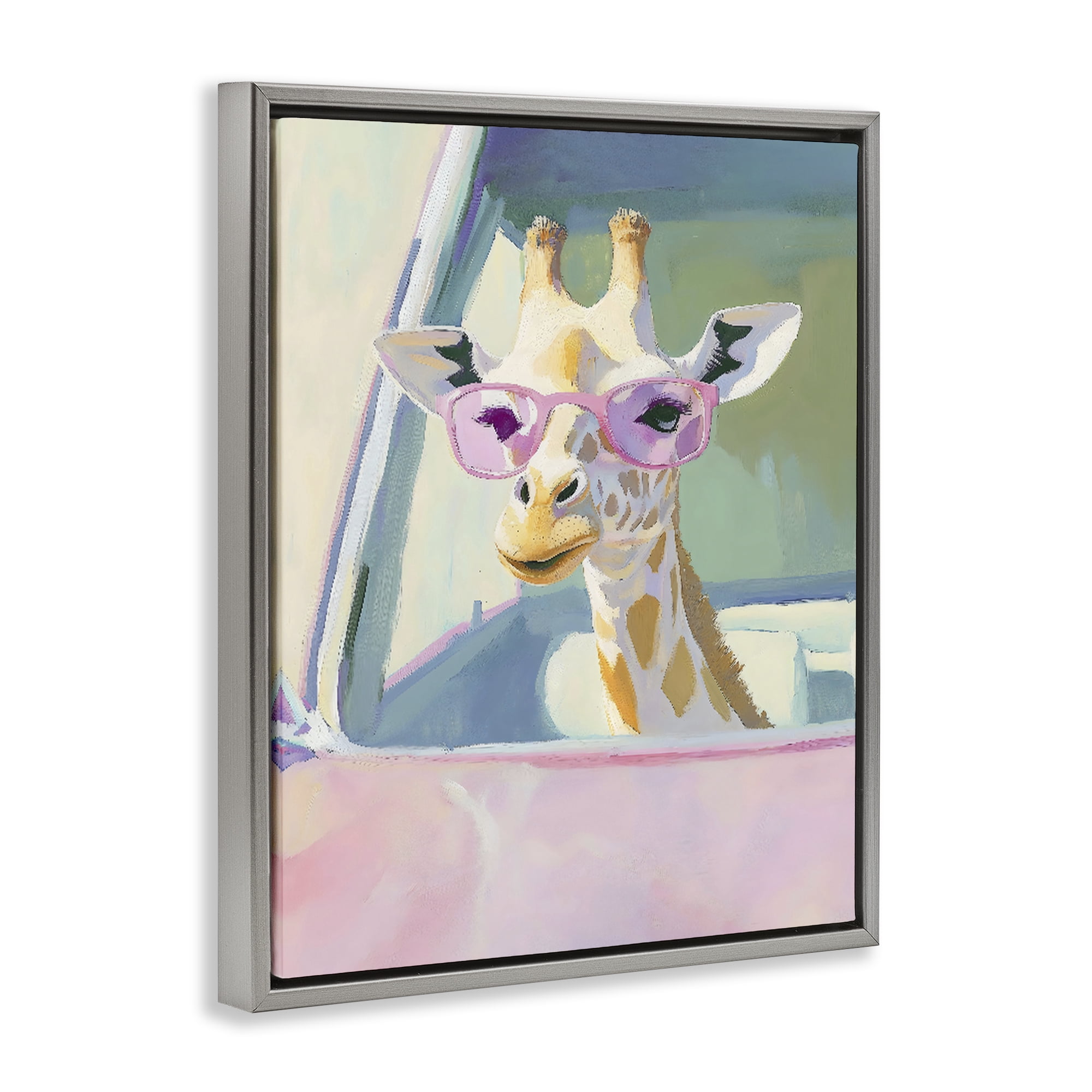 Stupell Industries Giraffe Car Ride Gray Framed Floater Canvas Wall Art, design by The Prints Vibe
