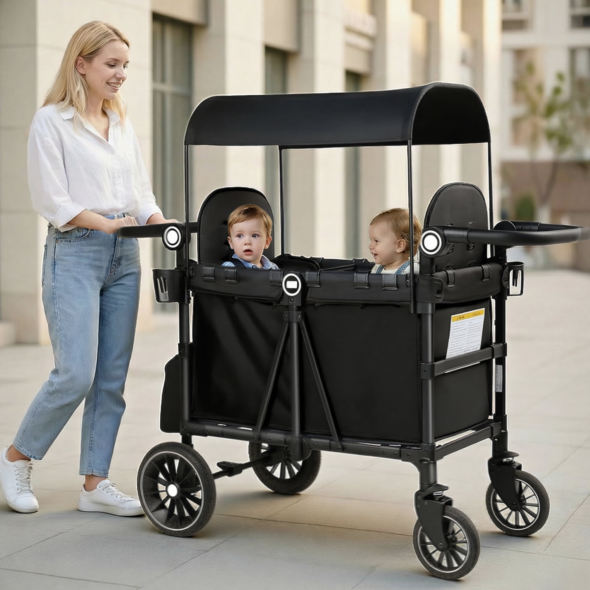 AILEEKISS Stroller Wagon for 2 Toddlers with Canopy, All-Terrain Baby Wagon Stroller, 55 Pounds, Black