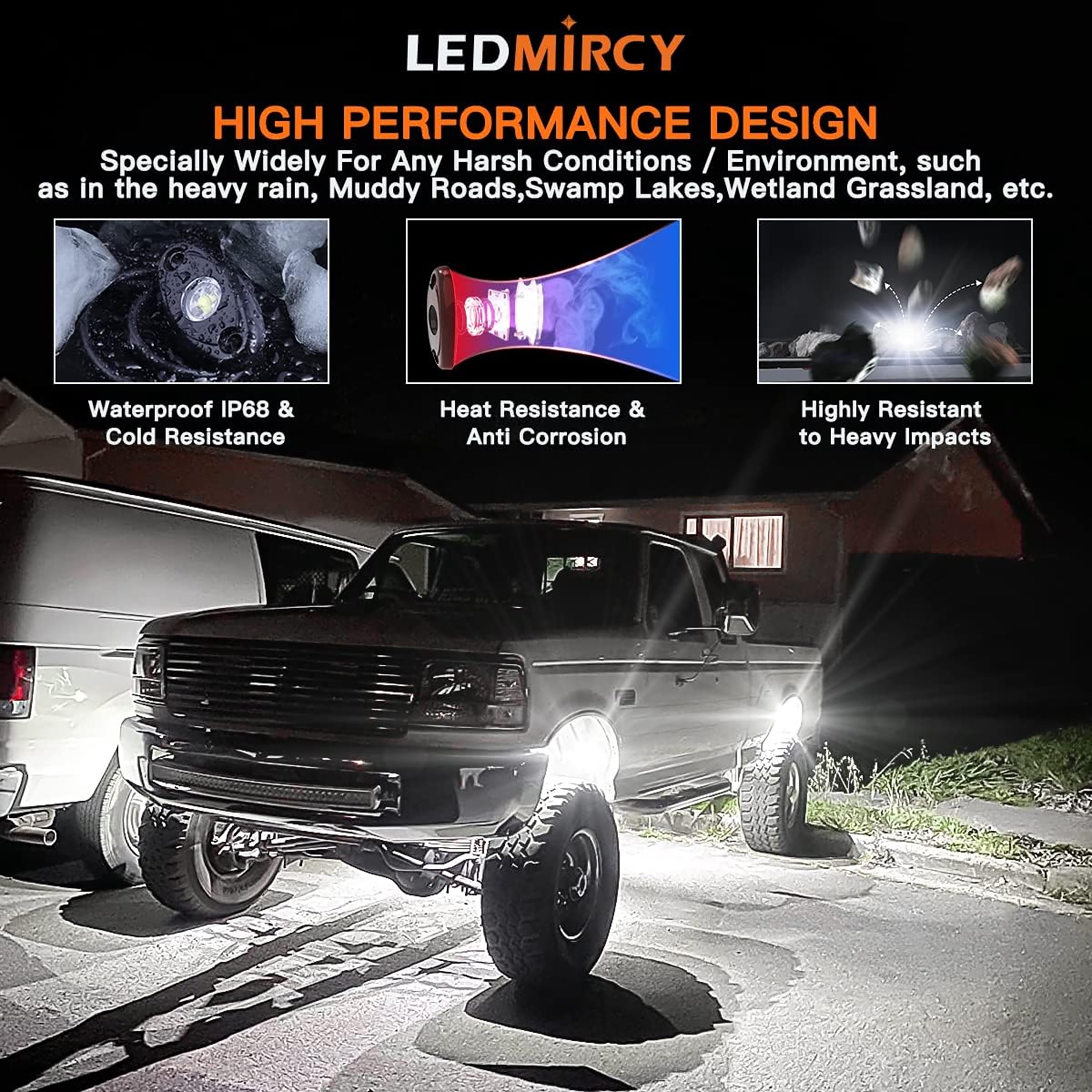 LEDMIRCY R1 Pure White LED Rock Light Kit, 12PCS, Rocker Switch Harness, Waterproof for Trucks, off road, Atv, Utv, Suv,Underglow