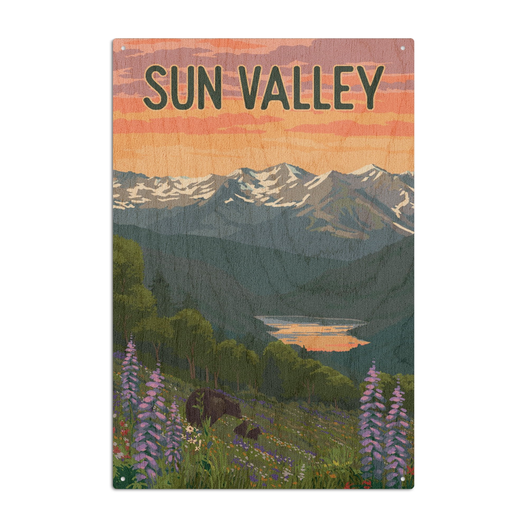 Sun Valley, Idaho, Bear and Spring Flowers Birch Wood Wall Sign (6x9 ...