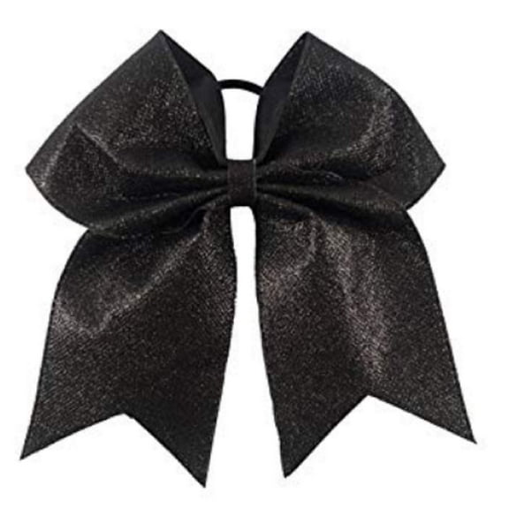 Glitter Cheer Bows - Cheerleading Softball Gifts for Girls and Women Team Bow with Ponytail Holder Complete your Cheerleader Outfit Uniform Strong Hair Ties Bands Elastics by (1) (Black)