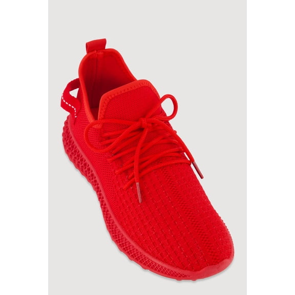 Women's Solid Textured Knit Lace Up Low Top Sneakers