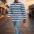 thumbnail image 4 of Men's Striped Waffle Quarter Zip Pullover, Stand Collar Ribbed Cuffs Long Sleeve Top Casual Color Stripe Fall Daily Clothes Blue L, 4 of 6
