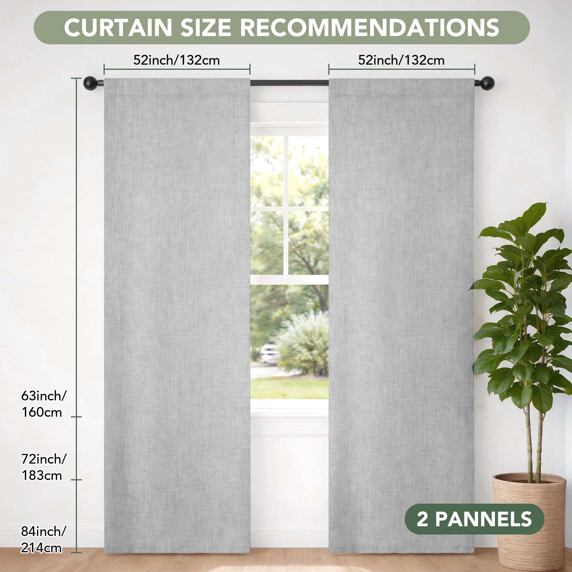 Deconovo Linen Textured 100% Blackout Drapes, Thermal Insulated Back Tab, 2 Panels, Light Gray, 52" x 84"