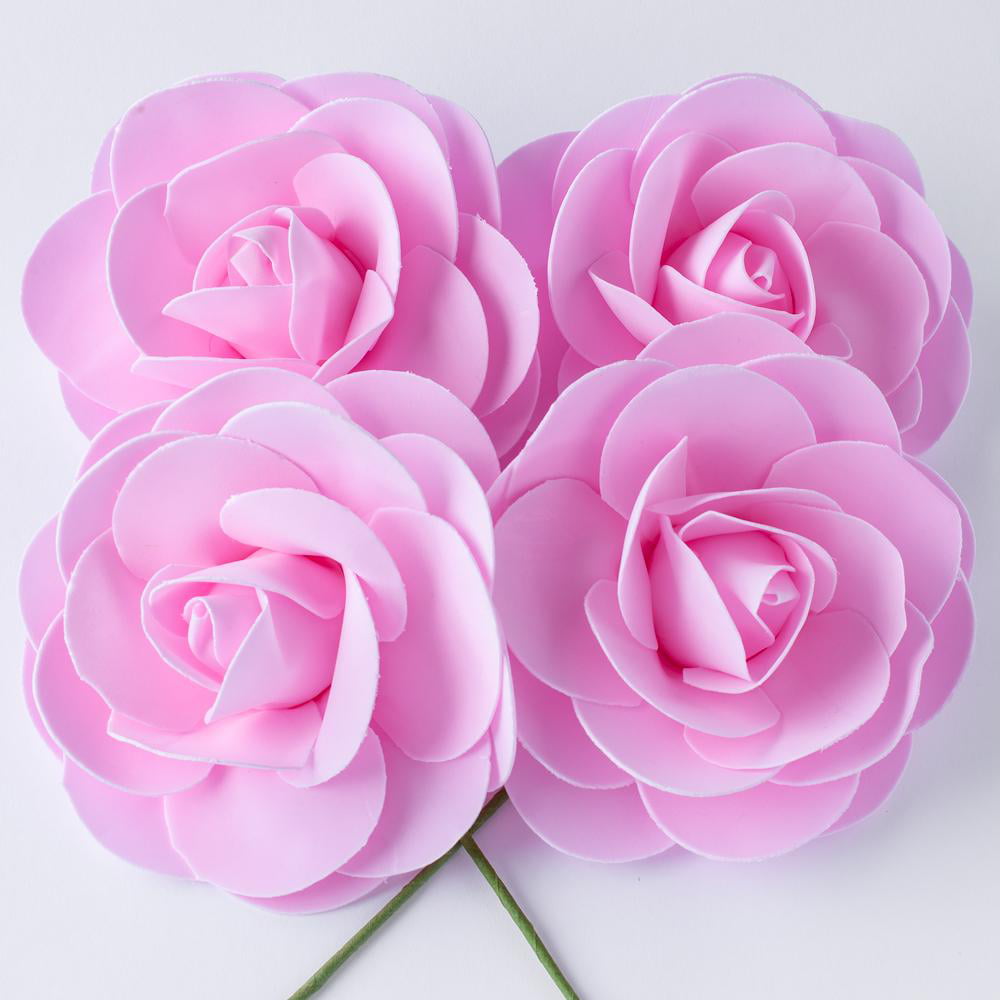 3D Premade 8-Inch Pink Garden Rose Foam Flower Backdrop Wall Decor 4-PACK 
