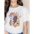 thumbnail image 2 of Camiseta estampada de conejo de Pascua para mujer: cuello redondo informal, manga corta, para primavera y verano, algodón transpirable, estampada, ideal para adultos, hombres, mujeres, adolescentes, j, 2 of 8