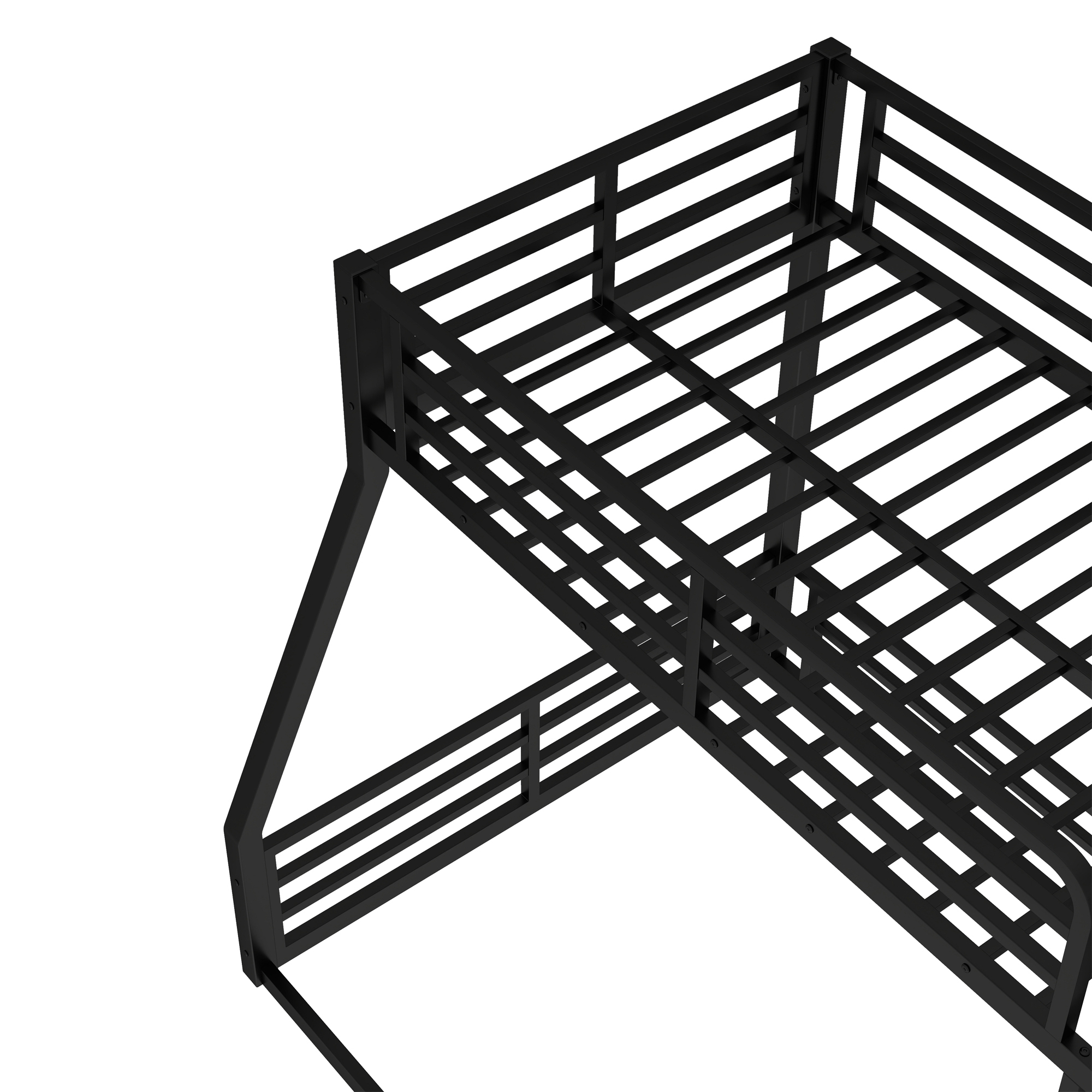 Twin over Full Metal Bunk Bed,Floor Bunk Bed with Sturdy Metal Frame,Noise-reduced Design, Black
